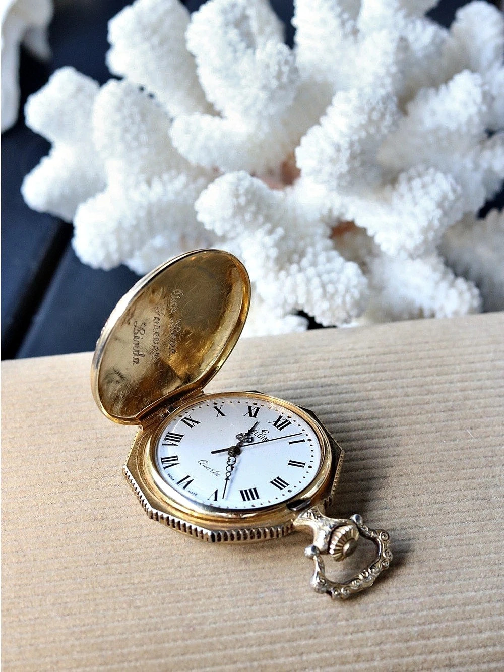 Vintage Engraved Gold-Tone Pocket Watch
